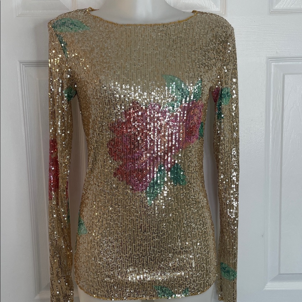 FREE PEOPLE PRINTED GOLD RUSH FLORAL LONG SLEEVE CREW NECK TOP SIZE SMALL NWT - Picture 7 of 12